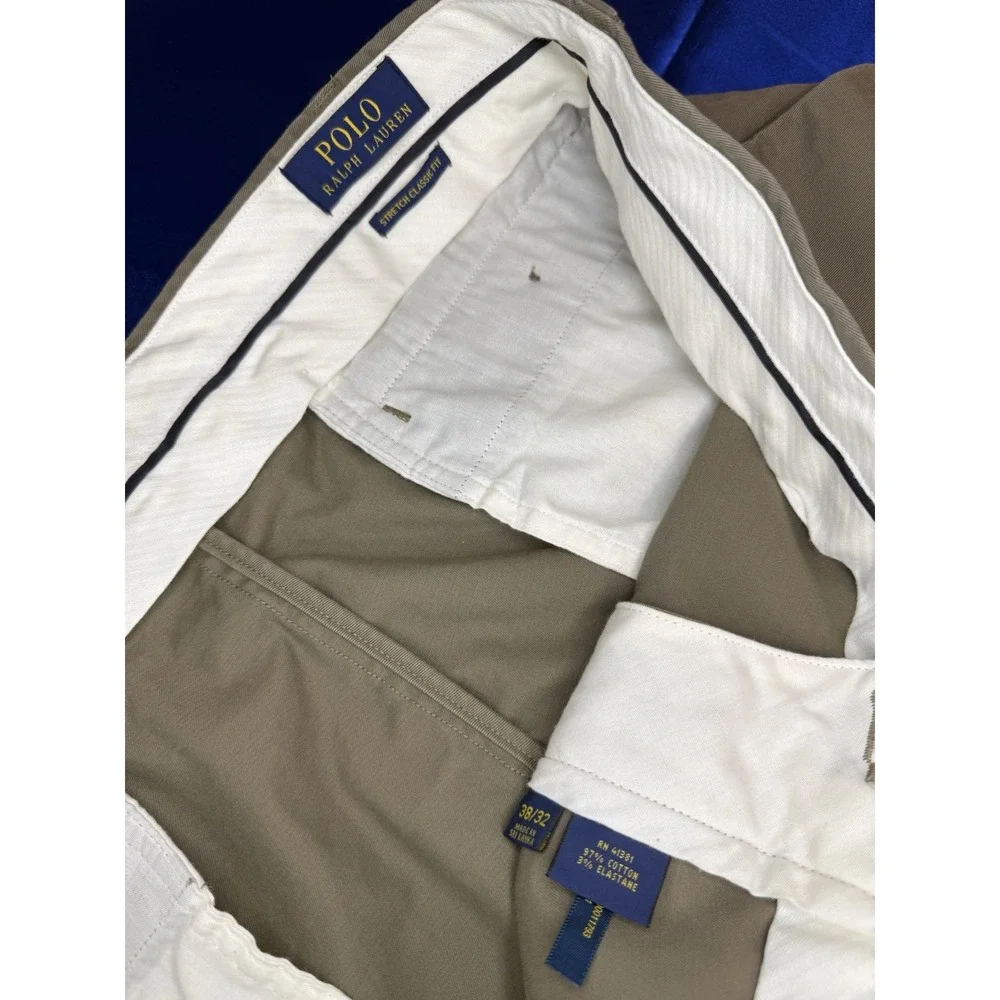 Polo Ralph Lauren Men's 38x32 (38x29.5) Stretch Classic Fit Chino Pants Dark Tan